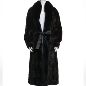 Very Good Condition Brown Mink & Fox Collar Unbranded Real Fur Coat Size: XL
